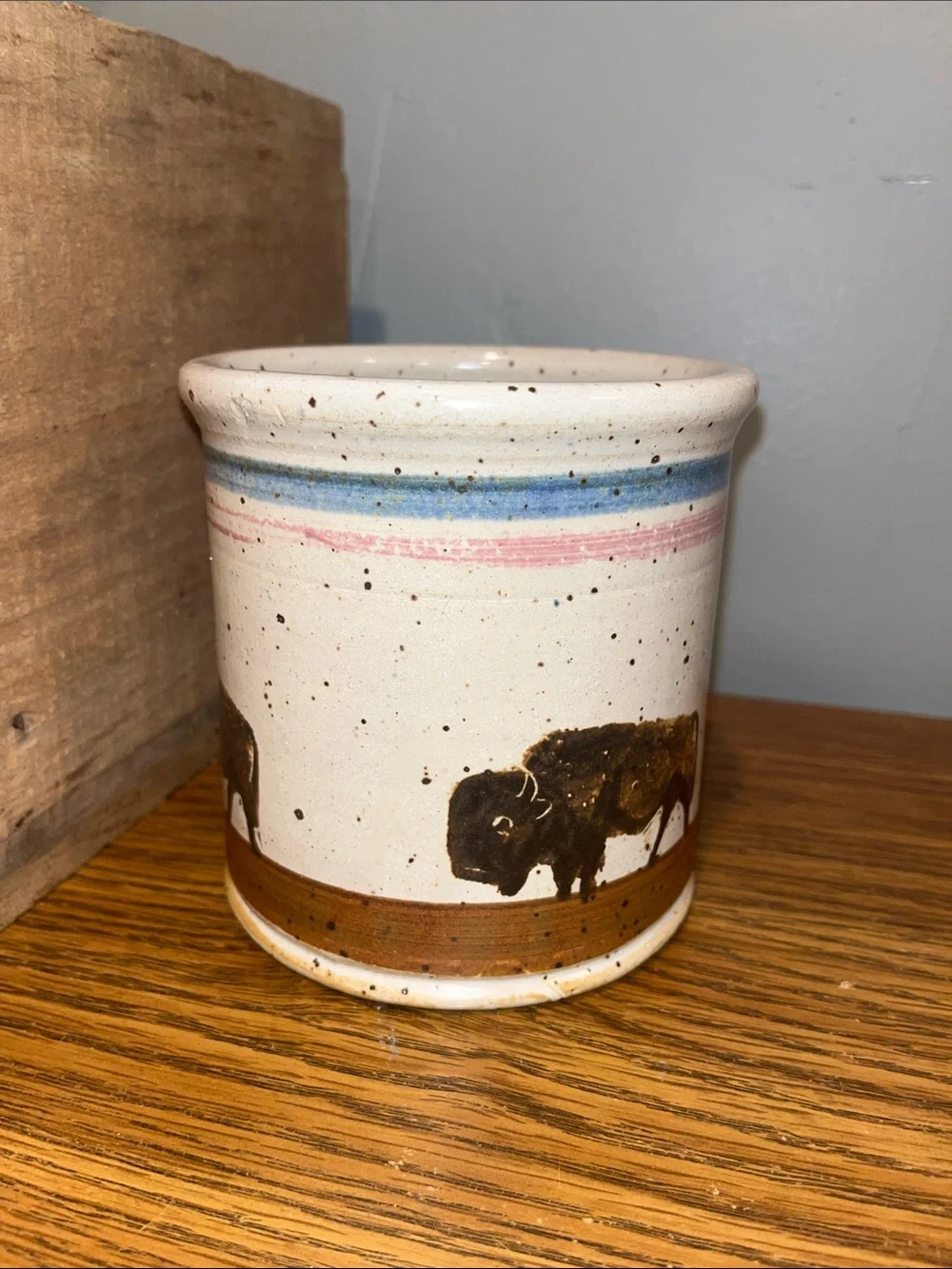 Vintage Dakota Stoneware Speckled Bison Planter Jar Canister Pottery Glazed
